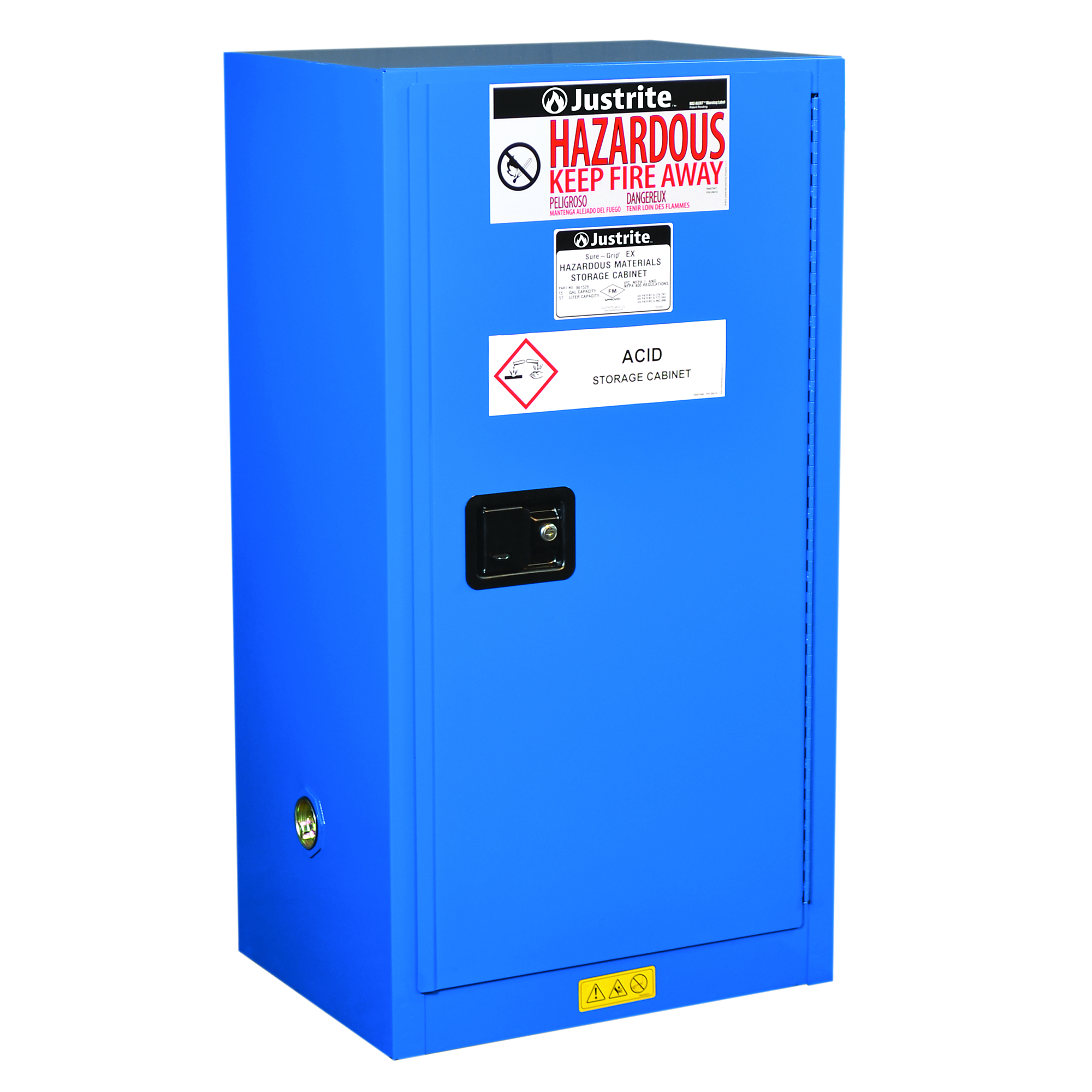Justrite Hazardous Material Cabinet — 15-Gal., 1 Shelf, 1 Door, Self-Close, Steel, Royal Blue, Model# 861528